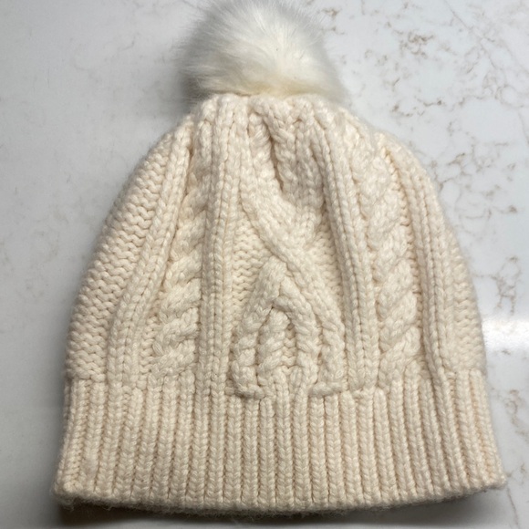 Cream Cable Knit Beanie Hat | Faux Fur Pom | One Size - Picture 2 of 2